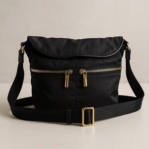 Elizabeth & James Black Nylon Crossbody Bag - Gold Hardware 10x11x8in